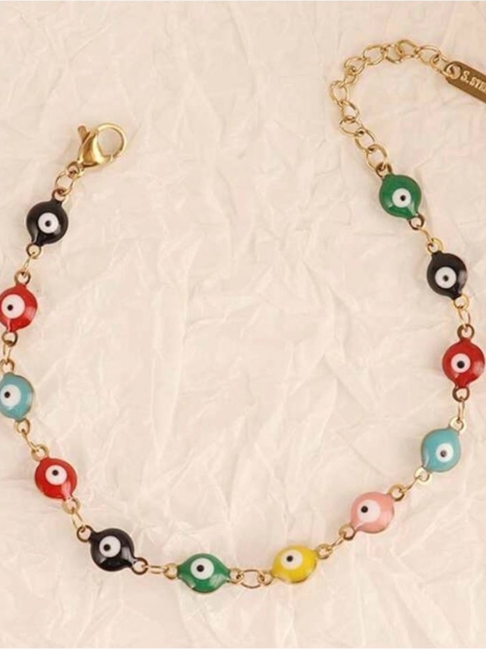 Anthropologie Multicolor Evil Eye Bracelet with Gold Tone Chain